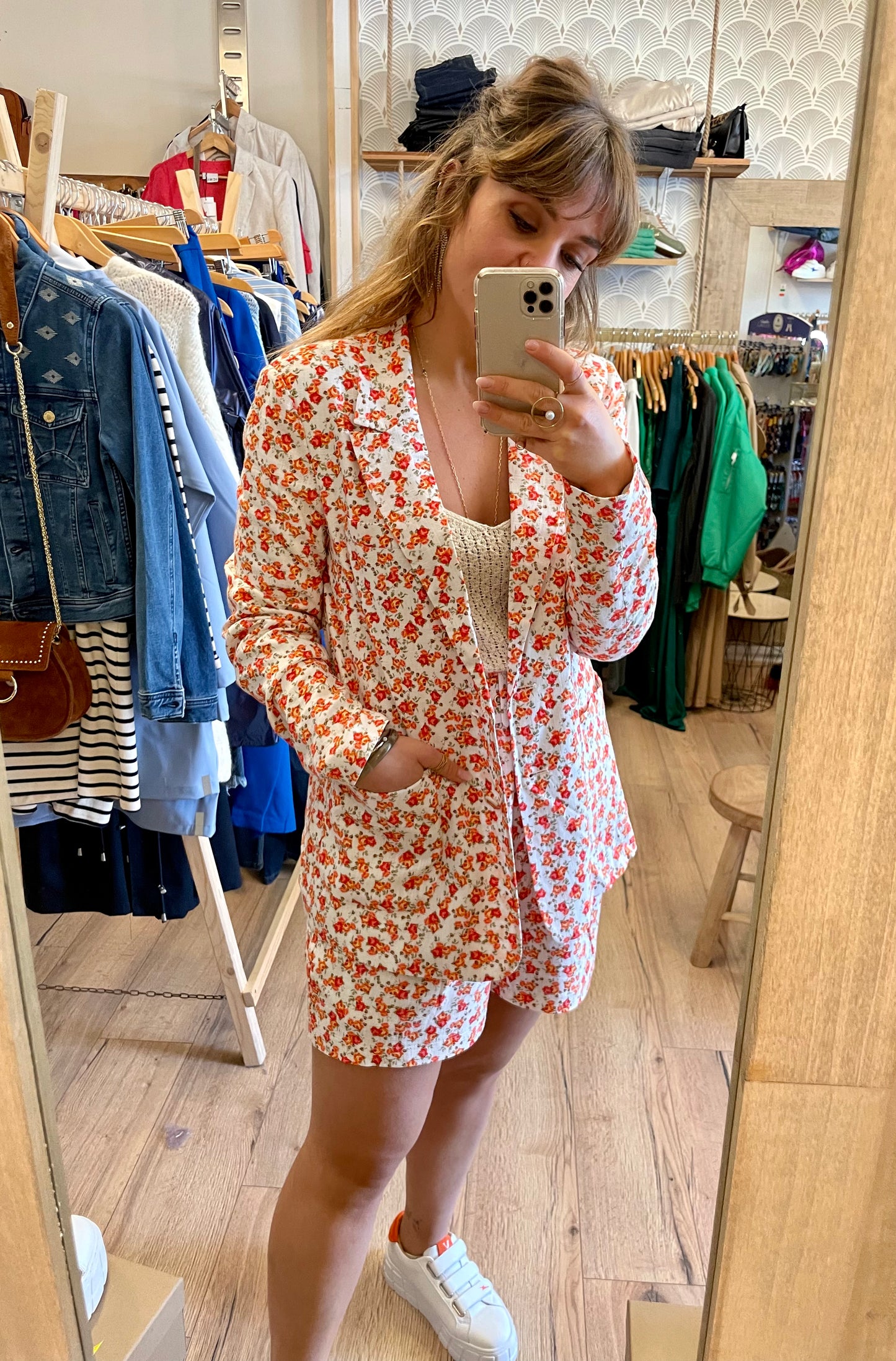 Blazer oversize écru à imprimé fleuri