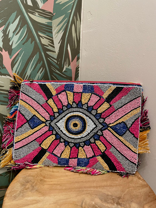 Pochette sac à main multicolore avec oeil rose fushia  Printemps été 2023 Mode femme ma petite boutique 50 portbail jaune bleu 