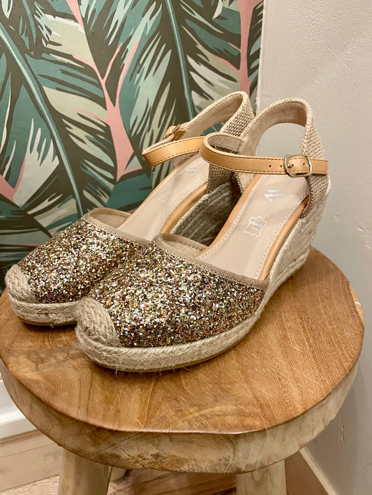 Sandales compensées Jeanne à paillettes multicolores